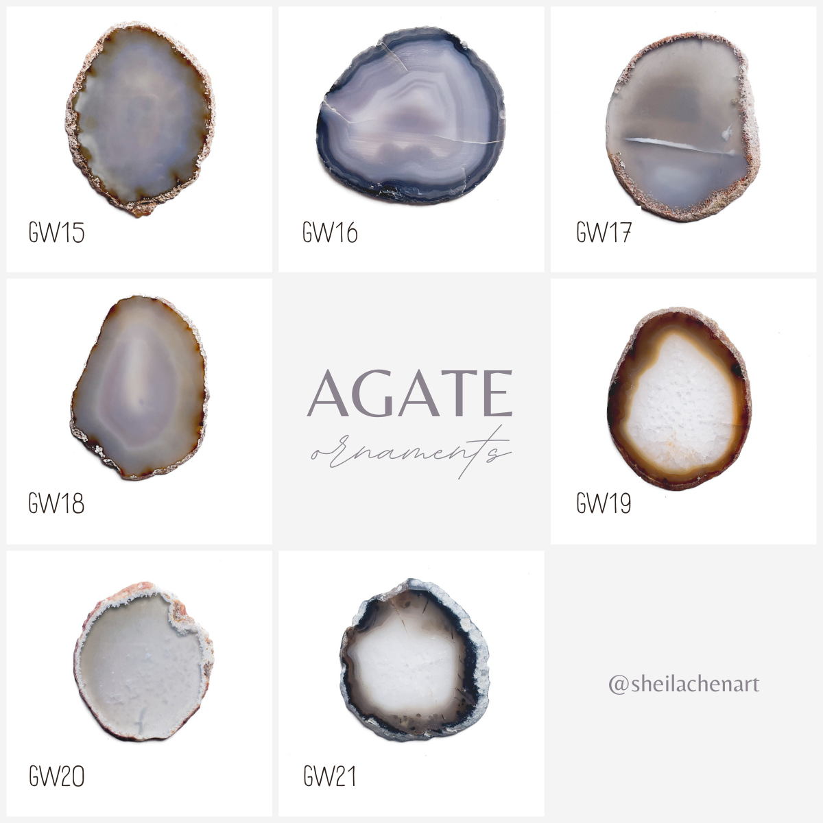 Agate Ornament - Light with Black Ink