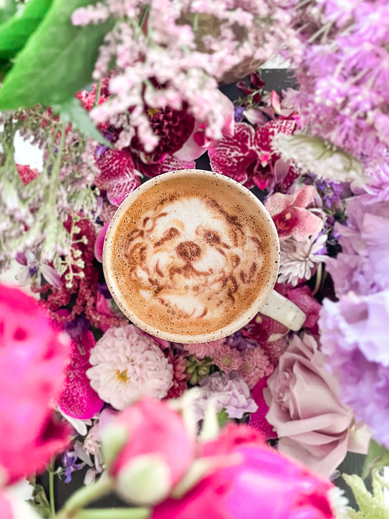 Latte Pet Portrait- Floral Bouquet