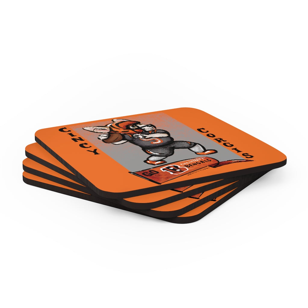 Corkwood Coaster Set - Cincy Corgi Orange